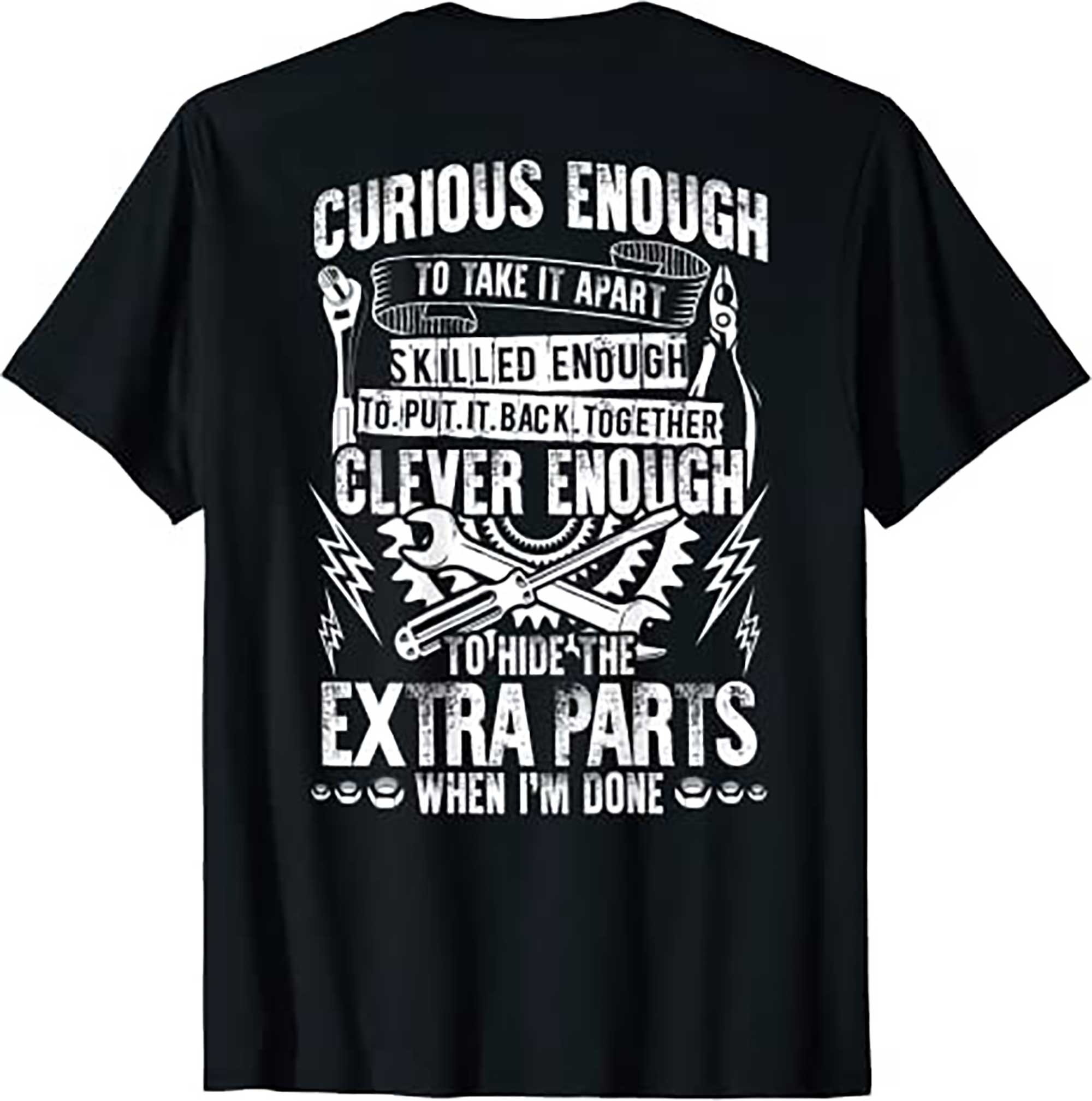 Skitongifts Curious, Skilled And Clever, Funny Car Auto Truck Mechanic T Shirt Funny Shirts Hoodie Long Short Sleeve Casual Shirt