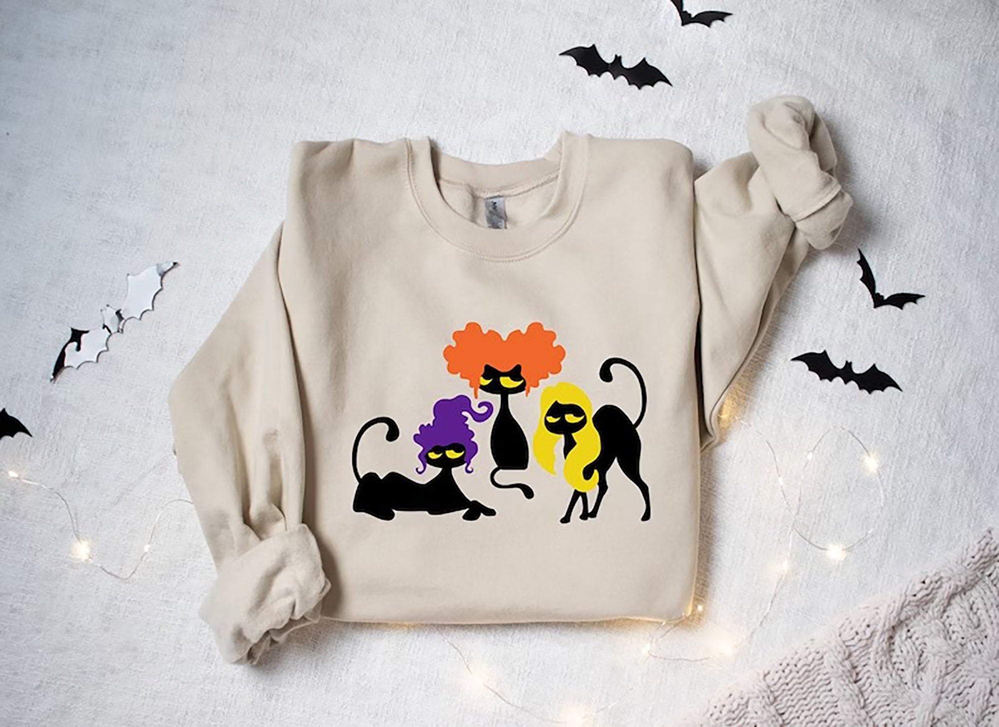 Skitongift Halloween Cat T-Shirt,Black Cat Crewneck,Spooky Season,Cat Lovers Shirt,Halloween Cat Shirt,Ghost Black Cat Crewneck,Halloween Shirt