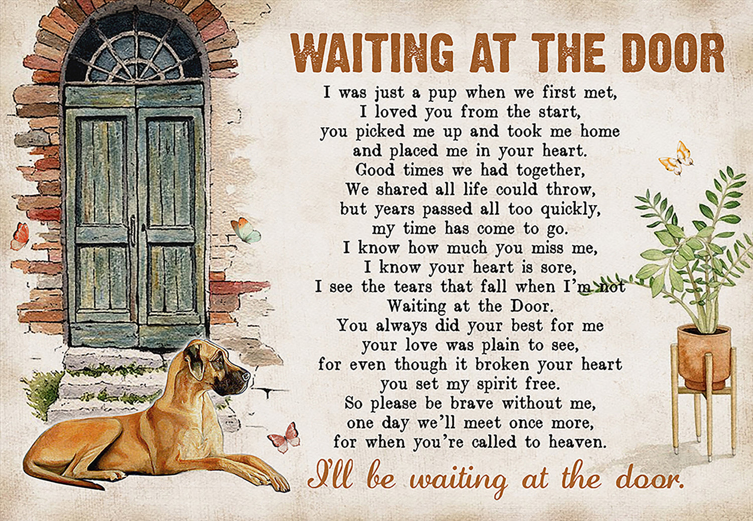 Waiting At The Door Dog Poem For Great Dane Dog Lover Skitongifts Poster No Frame, Wall Art, Home Decor MH217