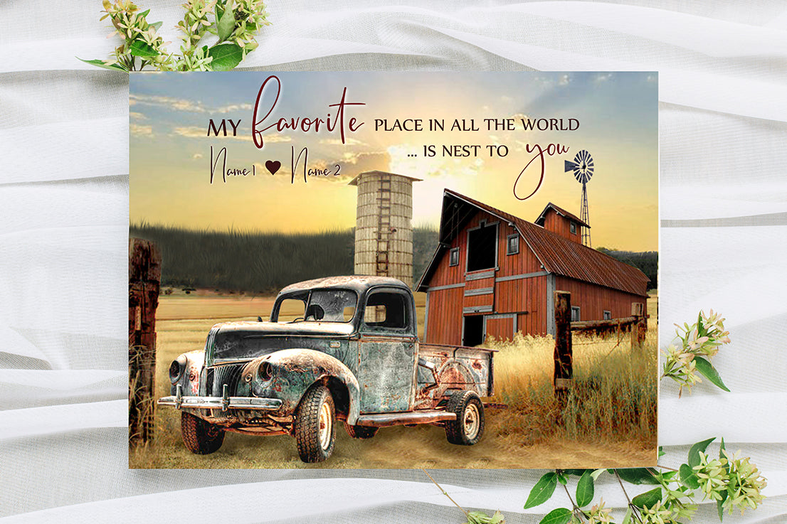 Custom Names With Rustic Pickup Truck And Country Scenery My Favorite, image size:1106x737