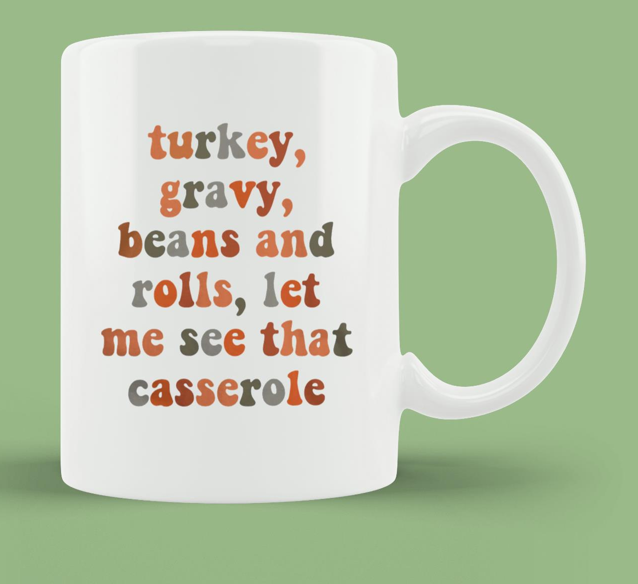 Skitongift Ceramic Novelty Coffee Mug Funny Thanksgiving Mug Turkey, Gravy, Bean