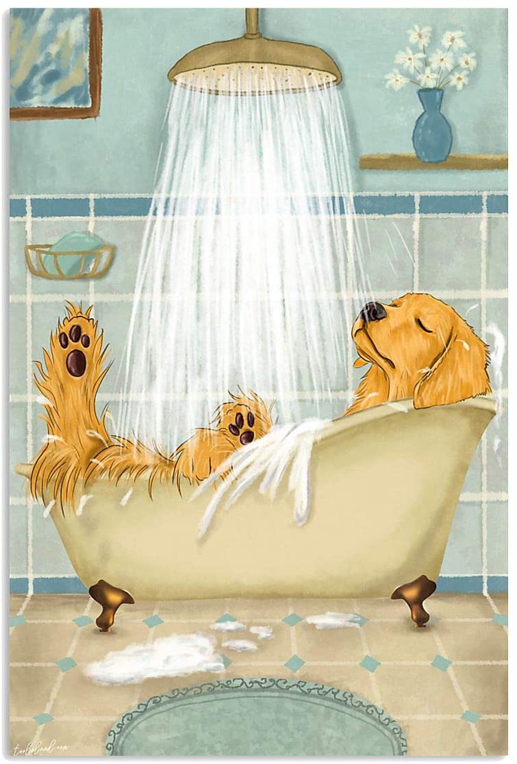 Skitongifts Poster No Frame Golden Retriever Dog Bath Soap Wash Your Paws Funny Bathroom Quote Wall Art Home Decor