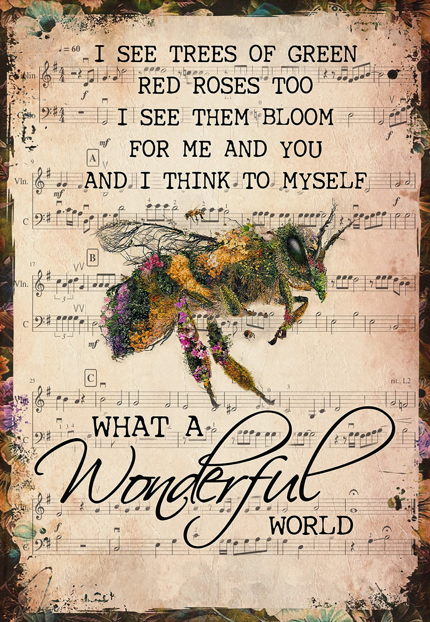 Skitongifts Wall Decoration, Home Decor, Decoration Room Music Sheet And I  Think What A Wonderful World BEE-MH1808