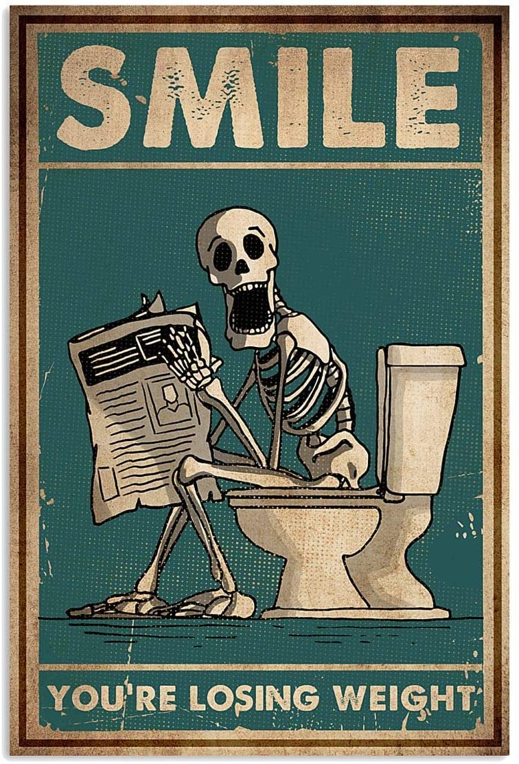 Smile Youre Losing Weight Funny Toilet Skeleton Skull Newspaper