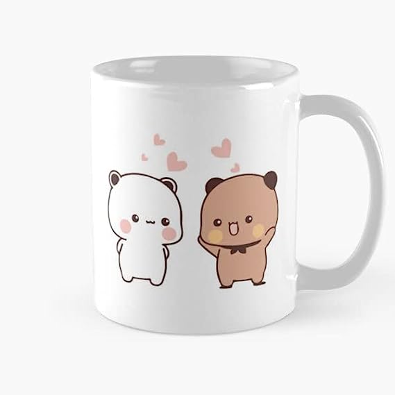 Kawaii Cute Bubu And Dudu Watching The Moon Together - Romantic Bear & Panda Scene Coffee Mug Ceramic
