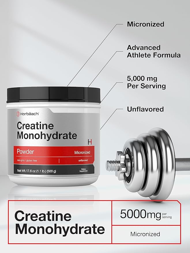 Creatine Monohydrate Powder, 17.6oz (1.1 lb), Micronized and Unflavored, Vegetarian, Non-GMO, and Gluten Free Supplement