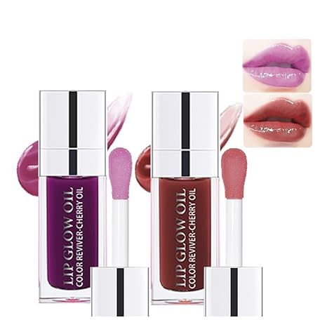 2 Colors Hydrating Plumping Lip Glow Oil,Moisturizing Lip Oil Gloss Transparent Glossy Lip Gloss Primer Lip Tint for Lip Care and Dry Lip