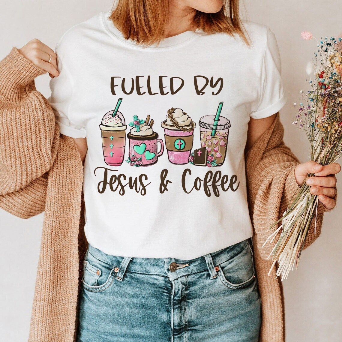 Skitongift Fuelled By Jesus and Coffee Funny Shirt, gifts for Dad Mom,Gifts for Him, Her, Gifts for Dad Mom