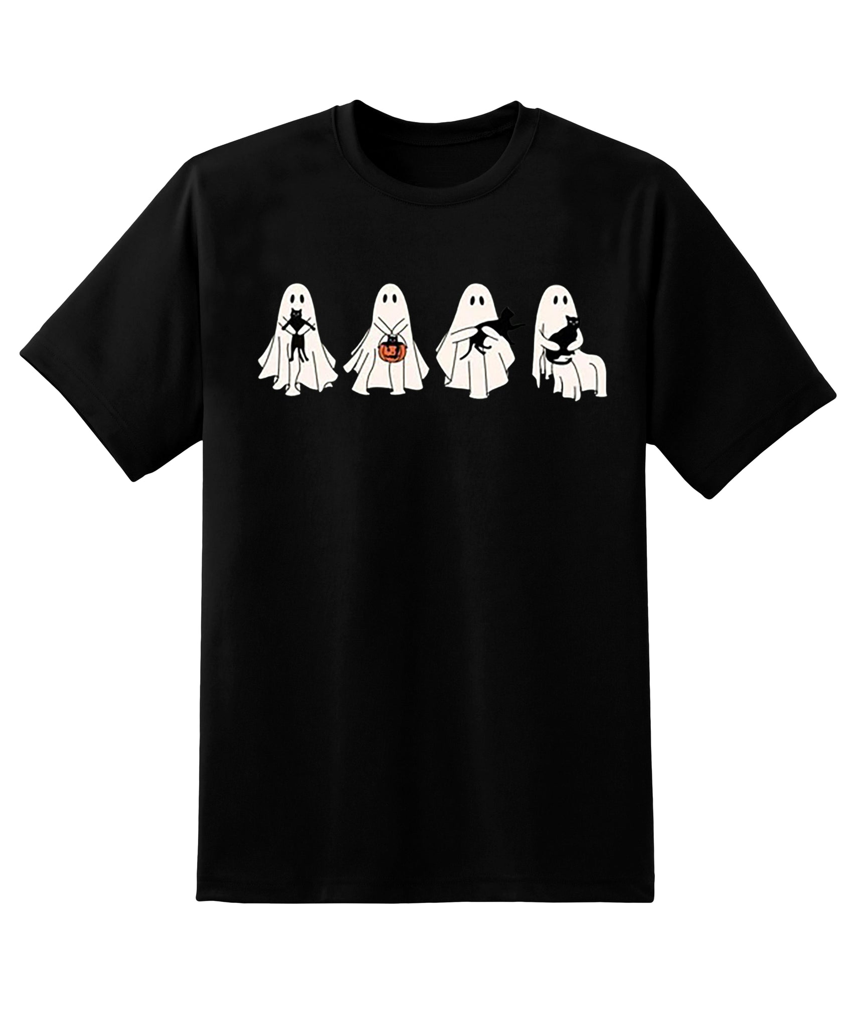 Skitongift Ghost Holding Black Cat T-Shirt,Halloween Shirt,Ghost Shirt,Spooky Season,Cute Fall Shirt For Women,Cat Shirt