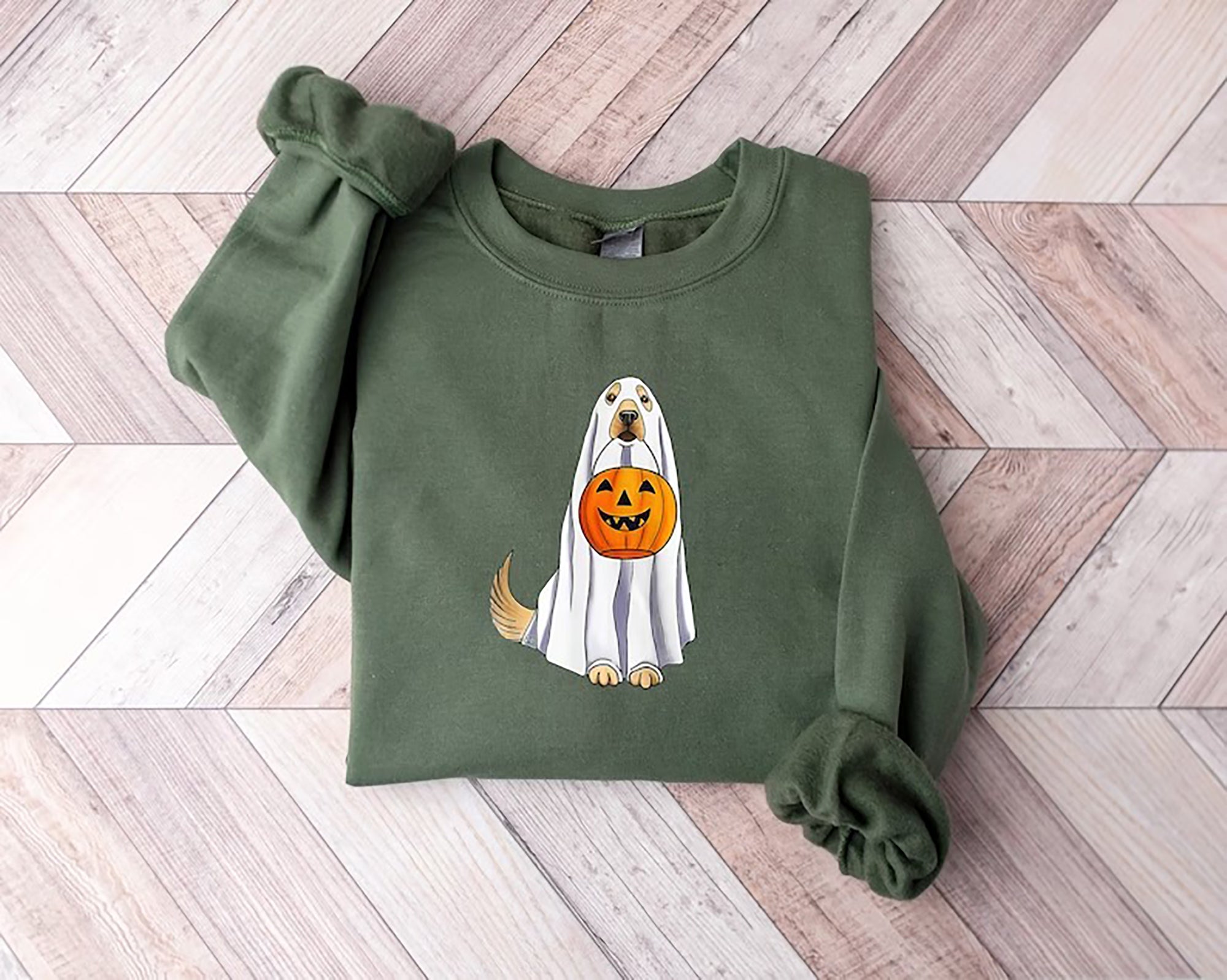 Skitongift Halloween T-Shirt,Happy Halloween,Retro Spooky Season,Ghost T-Shirt,Halloween Dog T-Shirt,Ghost Dog Shirt
