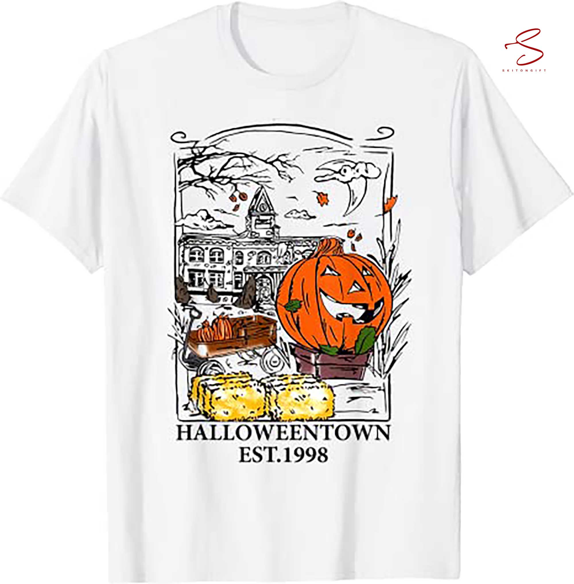 Skitongift Vintage Halloween Town Men Women T Shirt Funny Shirts Hoodie Long Short Sleeve Casual Shirt