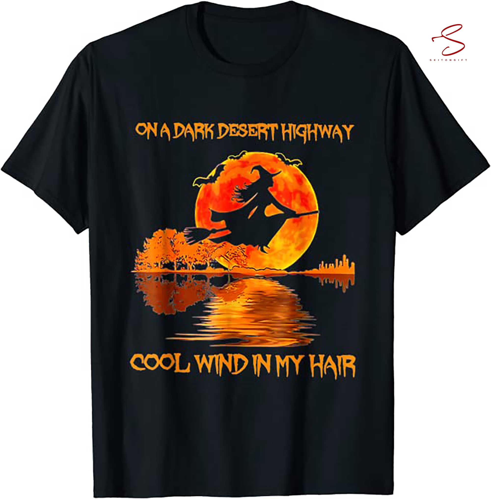 Skitongift Witch Riding Brooms On A Dark Desert Highways Halloween T Shirt Funny Shirts Hoodie Long Short Sleeve Casual Shirt