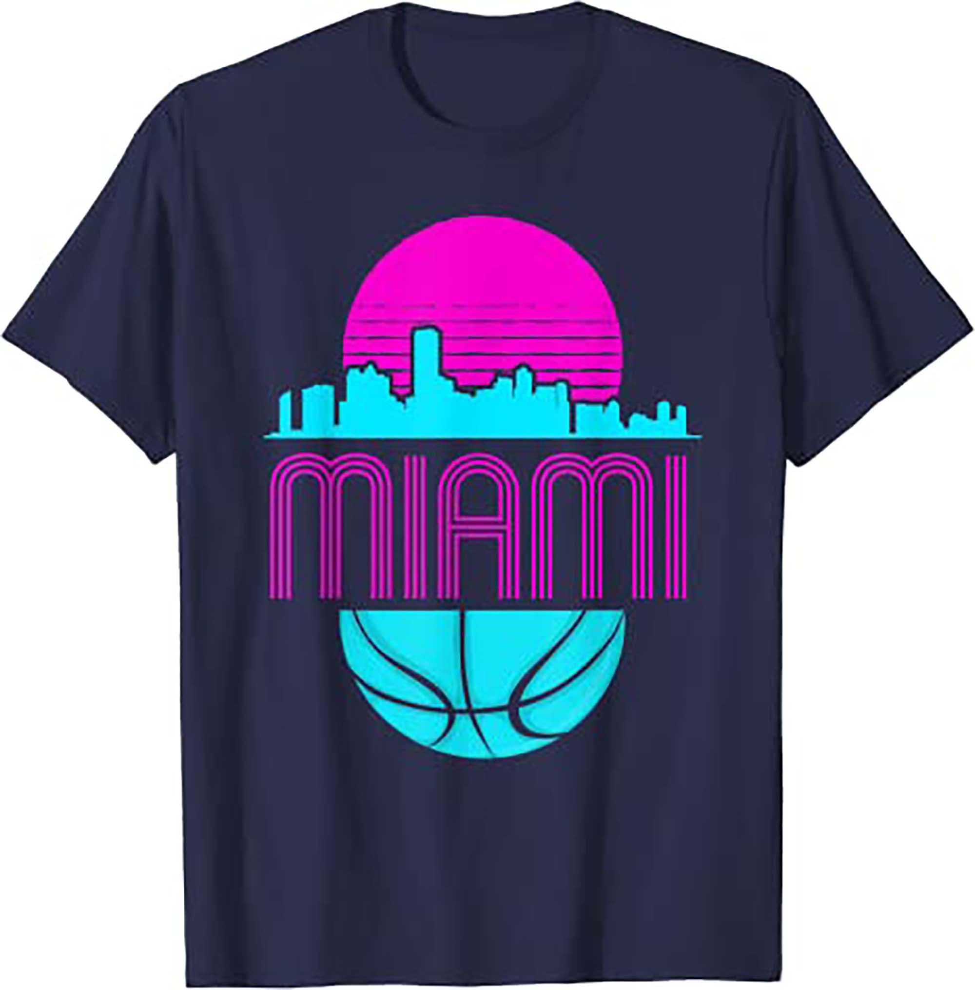 Vintage Miami Florida Cityscape Retro Basketball T-Shirt