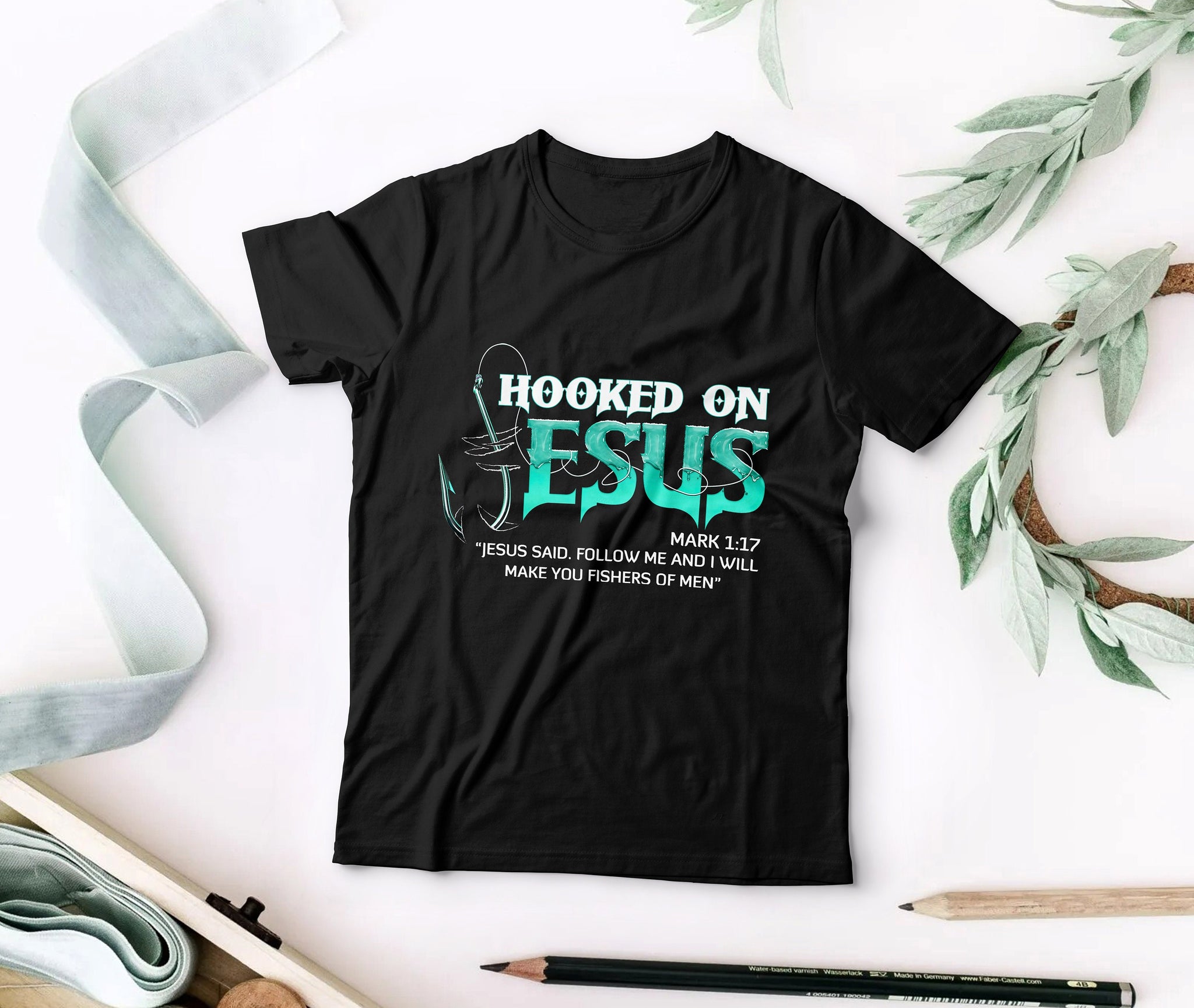 Skitongifts Hooked On Jesus Mark 117, Jesus Shirt, Jesus said: Follow Me and I Will Make You fishers of Men Shirt, Fishing shirt, Jesus, Fish