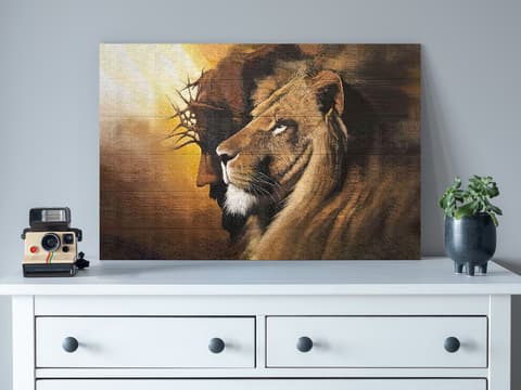 Skitongifts Wall Decoration, Home Decor, Decoration Room The Lion of Jesus Christ Lion and Jesus for Christian