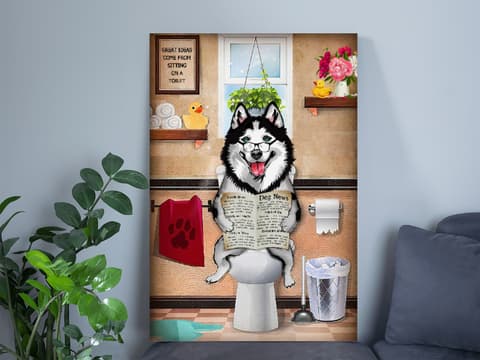 Skitongifts Poster No Frame, Husky Reading Great Ideas Come From Sitting On A Toilet Funny Home Decor, Reading, Wall Art Decor