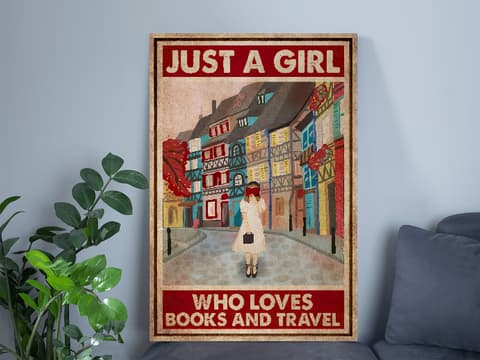 Skitongifts Poster No Frame, Just Girl Love Book And Travel Hobby Quote White Dress Girl Red Street Vintage, Wall Art, Home Decor ANP237