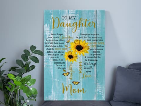 Skitongifts Poster No Frame, To My Daughter From Mom Heart Sunflower Blue Family Love Letter Quote, Wall Art, Home Decor