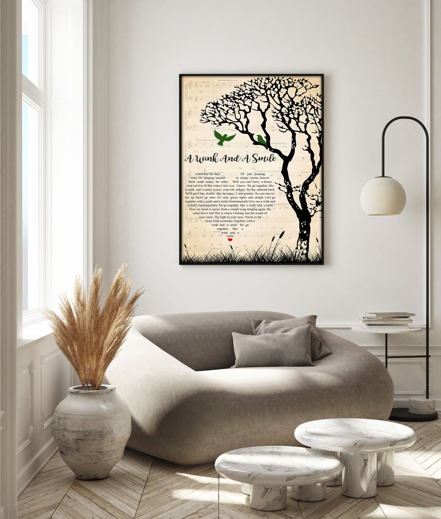 Skitongifts Poster No Frame, A Wink And A Smile Song Lyrics Heart Tree Birds, Wall Art, Home Decor