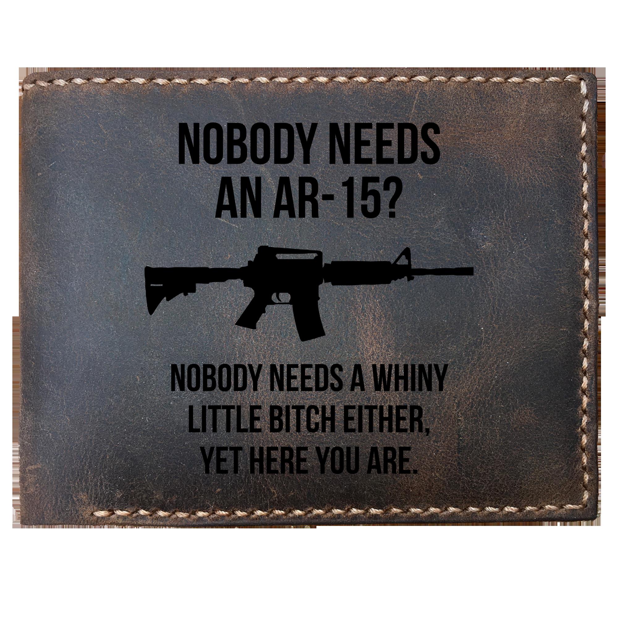 Skitongifts Funny Custom Laser Engraved Bifold Leather Wallet For Men, 2nd Amendment Right To Bear Arms Great Gun Enthusiast Nobody Needs An Ar15