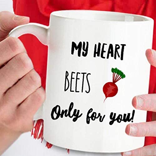 Skitongifts Coffee Mug Funny Ceramic Novelty Valentine's Day Mug My Heart Beets For You Valentine Puns San Valentin Gifts