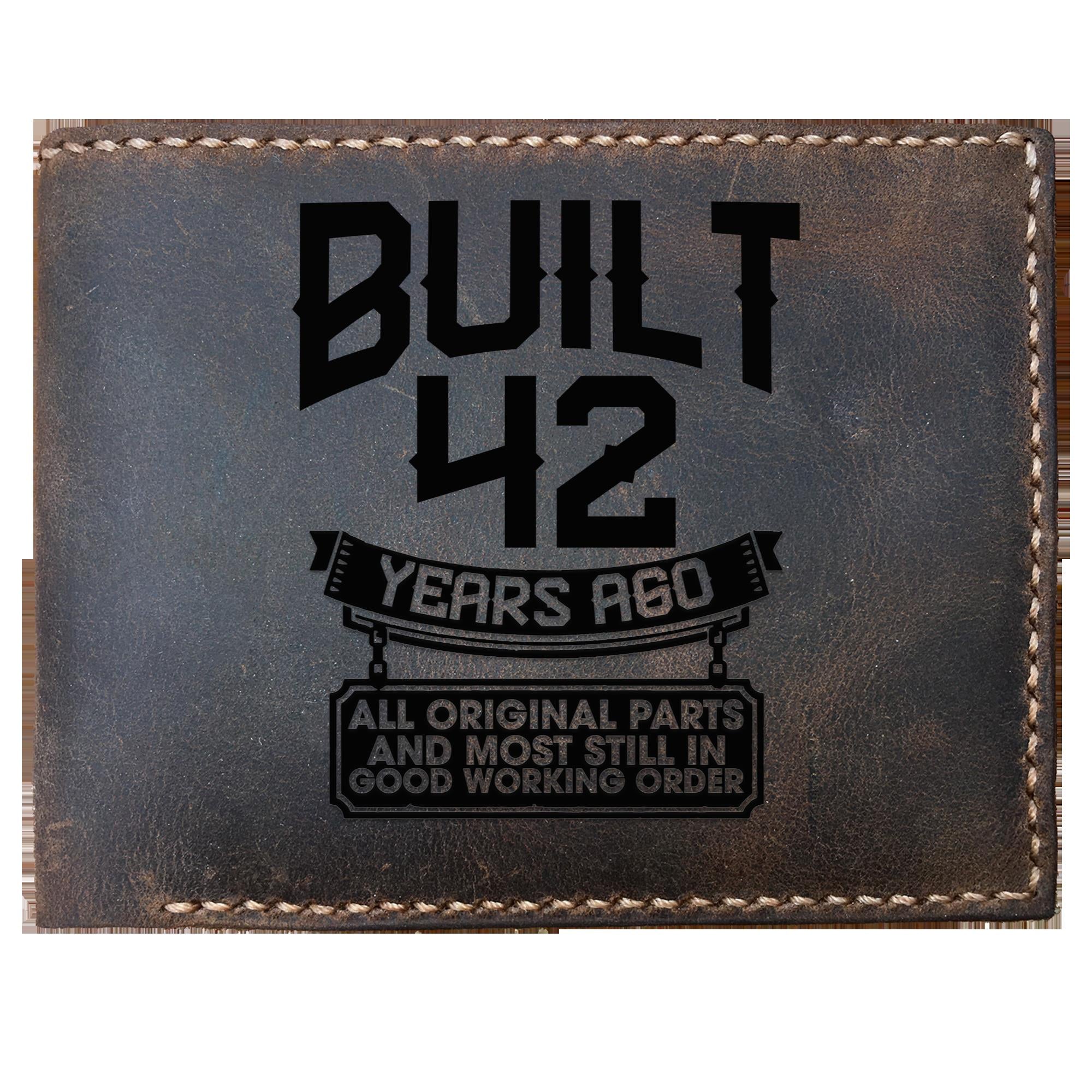 Funny Skitongifts Custom Laser Engraved Bifold Leather Wallet Vintage, Minimalist Wallet 42th Birthday For Father, Grandpa, Brother, Friend, Men