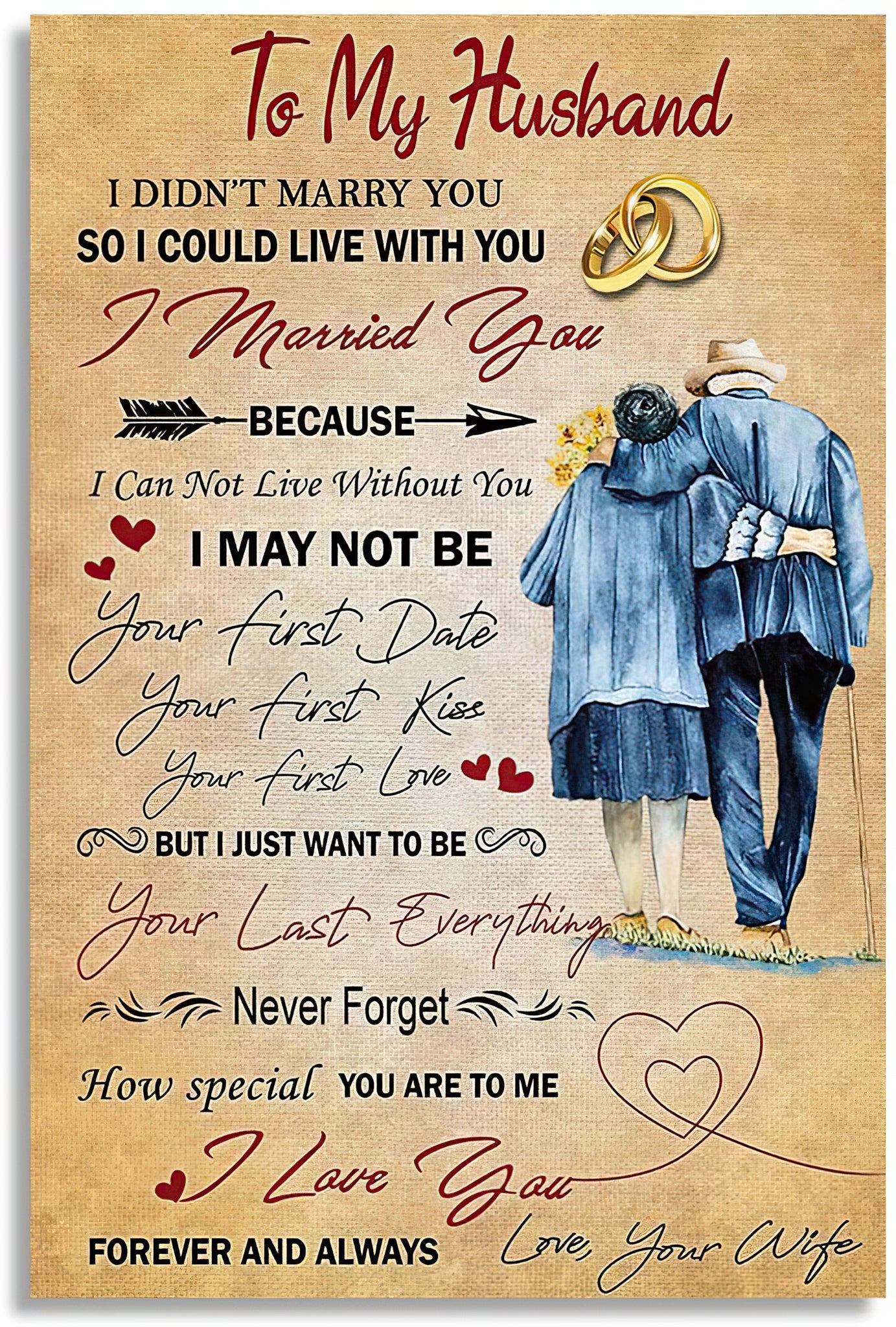 To My Husband I Love You Forever And Always Love Quote Letter Art Picture Indoor Home Wall Decor Vertical