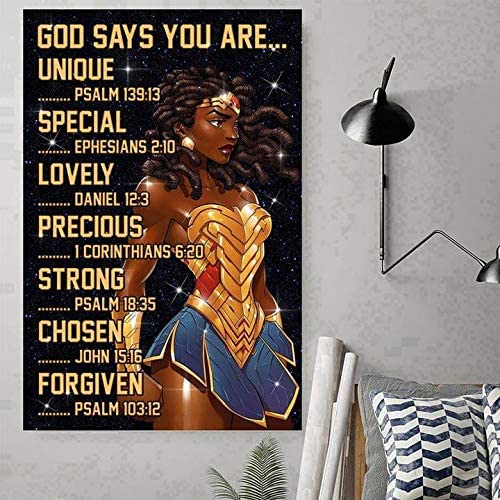 Black Woman God Says You Are Unique Special Lovely Precious Strong Chosen Forgiven
