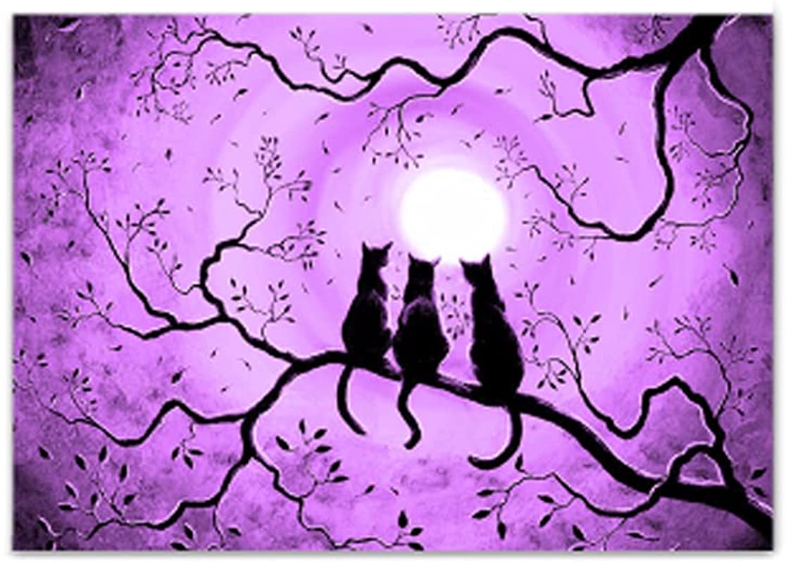 Cats in The Moon, Three Black Cats Under Full Moon, Cat Full Moon, Cat Looking at The Moon