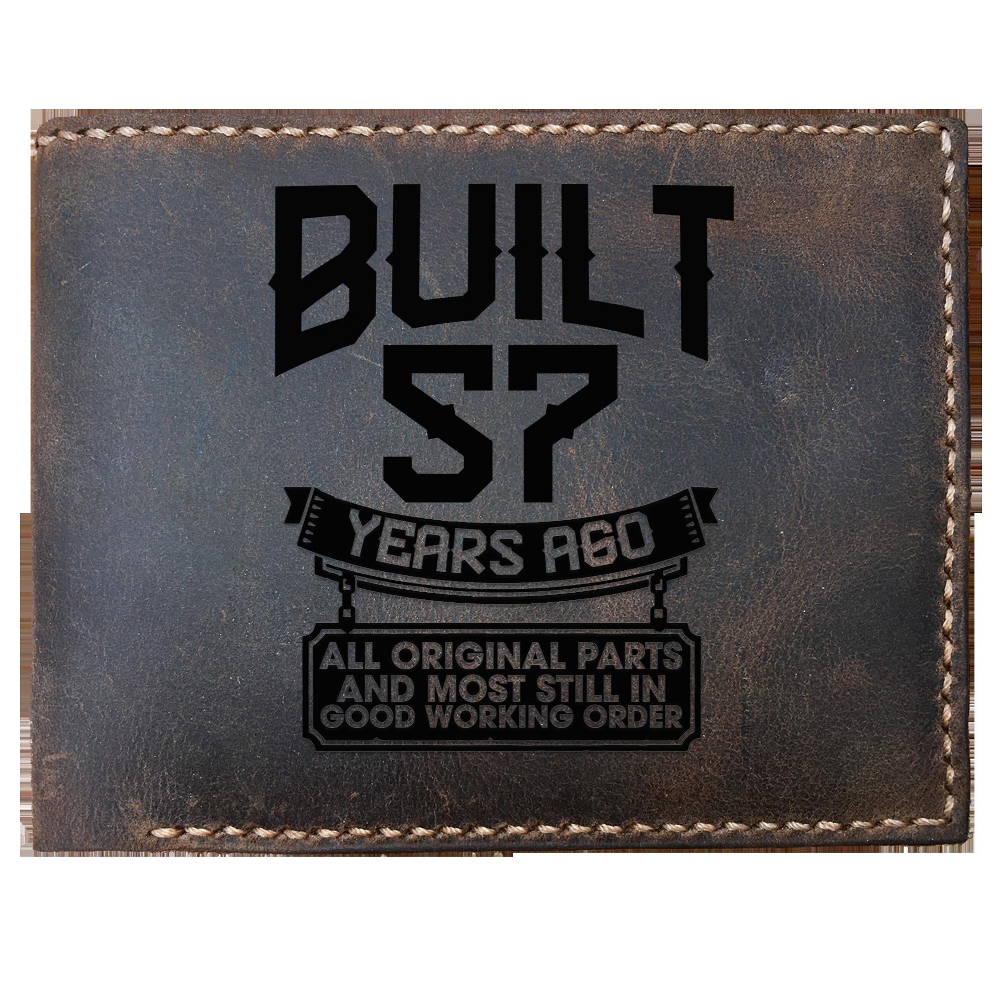 Funny Skitongifts Custom Laser Engraved Bifold Leather Wallet Vintage, Minimalist Wallet 57th Birthday For Father, Grandpa, Brother, Friend, Men