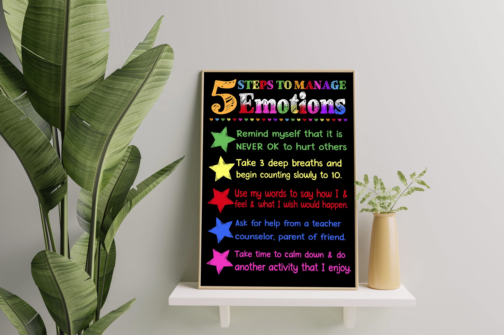 5 Steps To Manage Big Emotions, Emotions Feelings, Chalkboard Sign, Classroom Decor