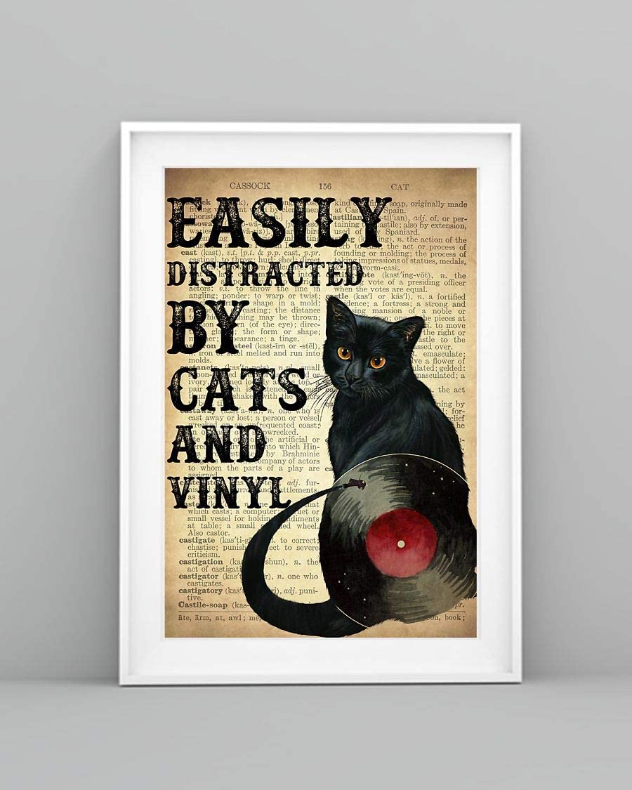 Easily Distracted By Cat And Vinyl Black Cat 1208