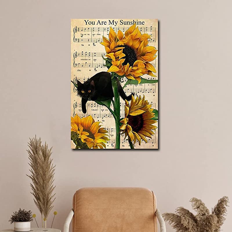 Black Cat You are My Sunshine, Music Sheet Sunflower, Funny Black Cat