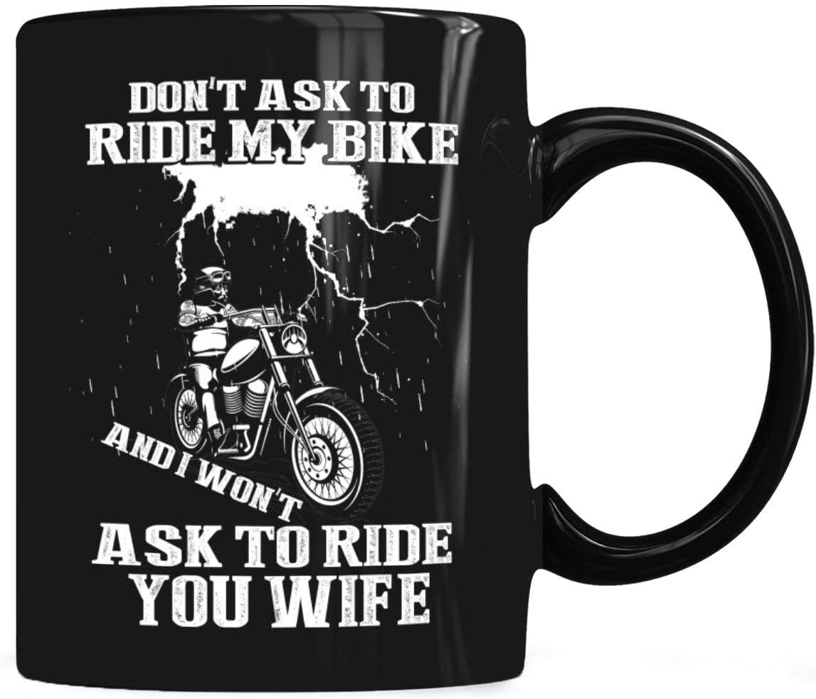 Skitongifts Coffee Mug Funny Ceramic Novelty Ride My Bike And I Ride Your Wife Mug, Ride