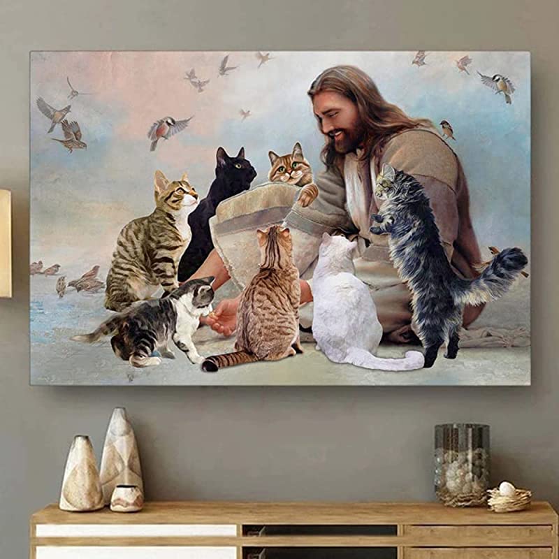 God Surrounded by Cat Angels God and Cat God Christ Religious Art