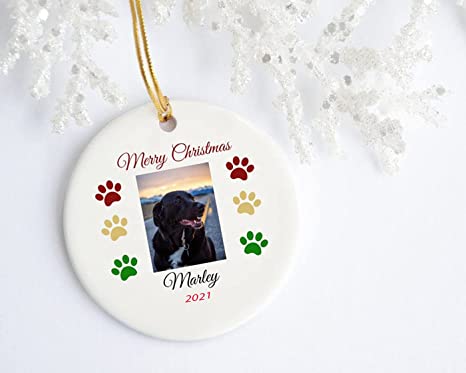 Personalized Dog Photo Christmas Ornament, Dog Christmas Ornament, Custom Dog Photo Ceramic Circle Ornaments