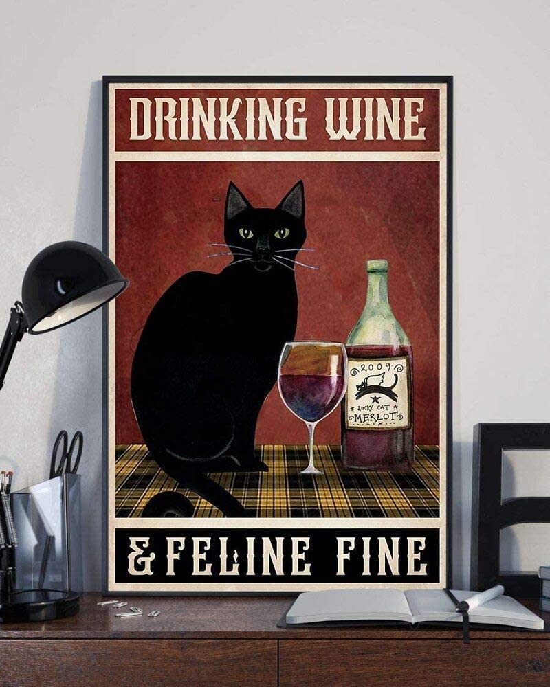 Cat Drinking Wine And Feline Fine