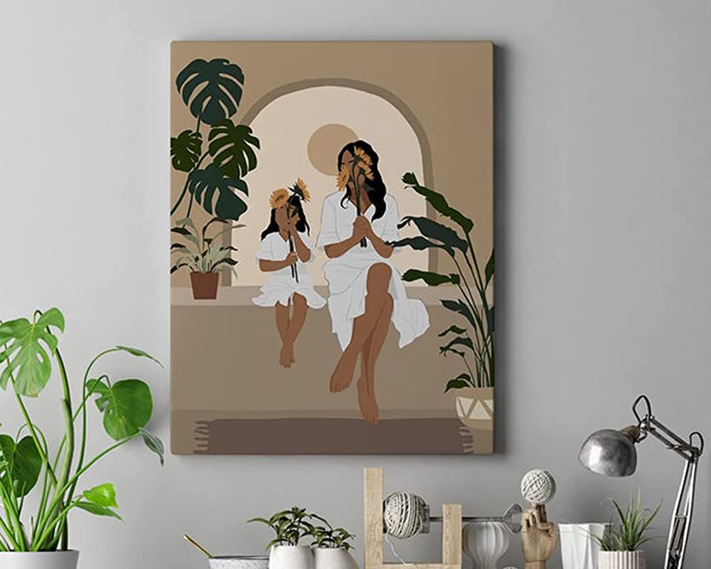 Abstract Mother and Daughter, Black Mom and Daughter African American Art