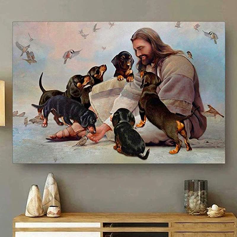 Stunning Jesus and Dachshunds Jesus Christ Dachshund Christian Family for Dog Dad Decor