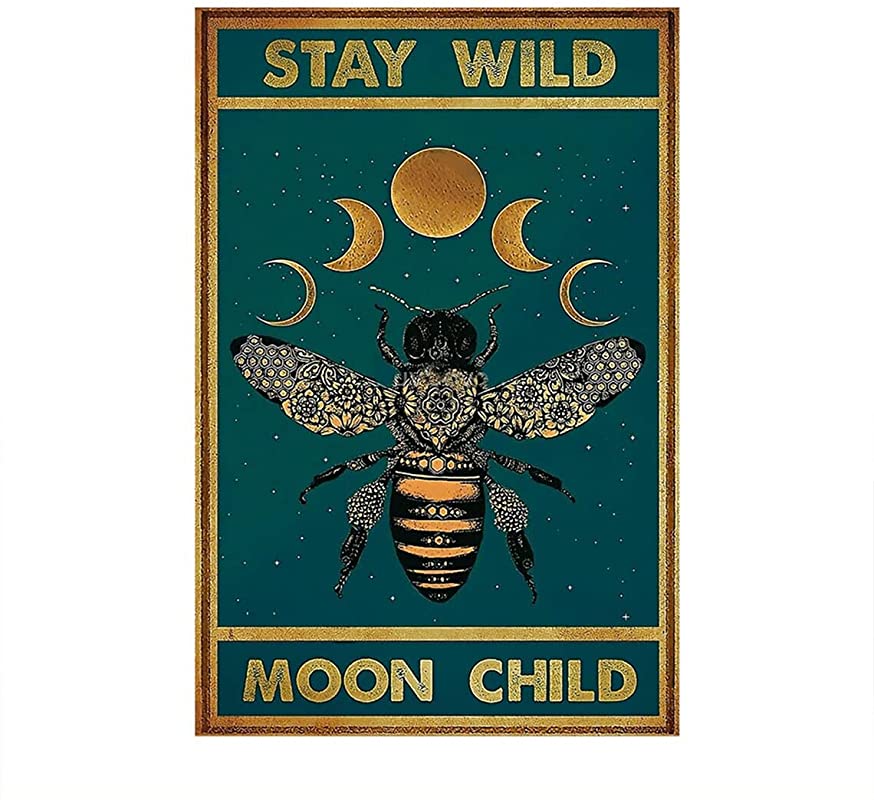 Vintage Honey Bee Stay Wild Moon Child, Hippie Soul Art Honey Bee, Housewarming