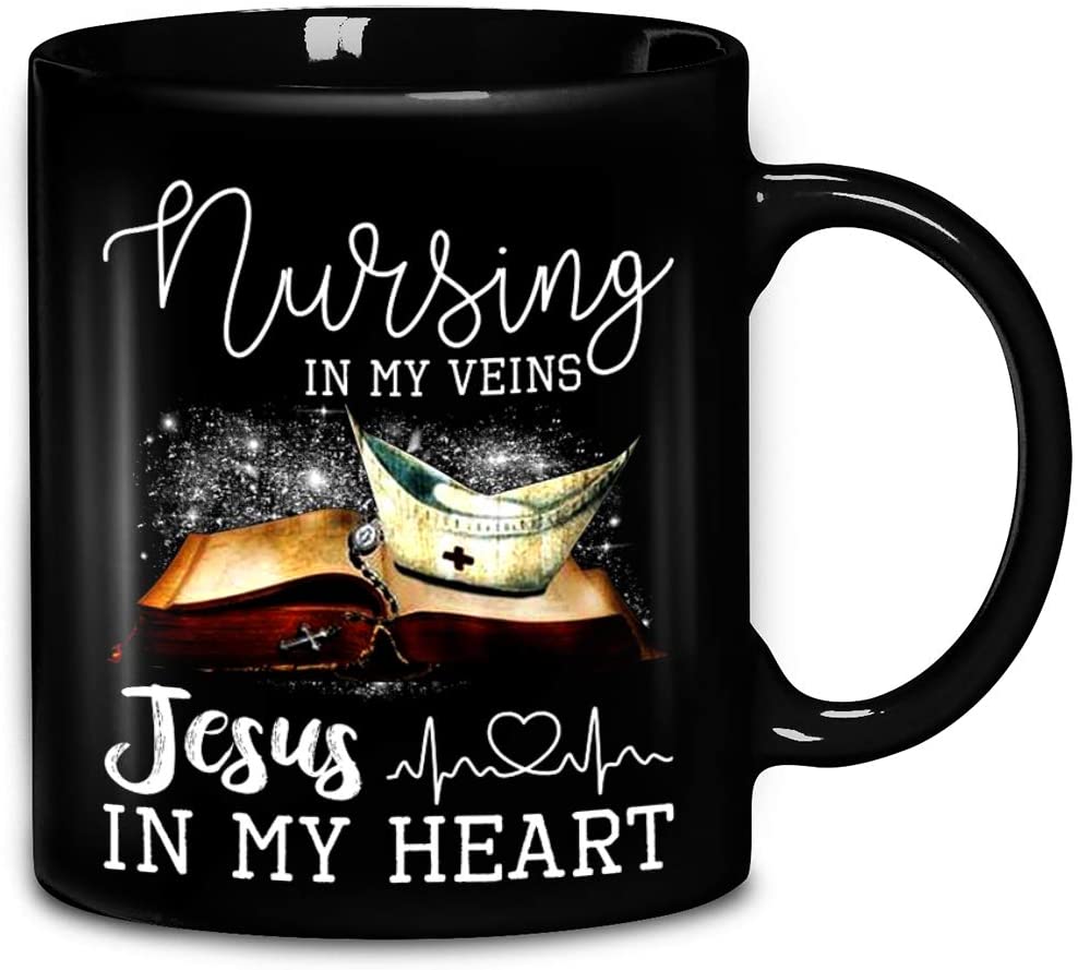 Skitongifts Coffee Mug Funny Ceramic Novelty Nurse Faith Nursing In My Veins Jesus In My Heart