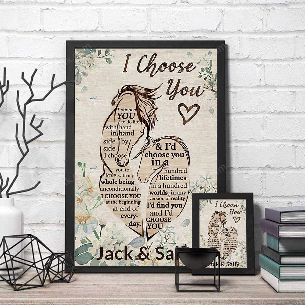 Skitongifts Poster No Frame, Wall Art, Home Decor Custom Name Horse Couple I Choose You Wooden Silhouette GP2810