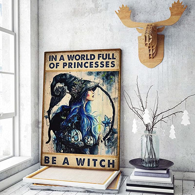 in a World Full of Princesses Be a Witch Girl and Black Cat Halloween Art Hippie Halloween