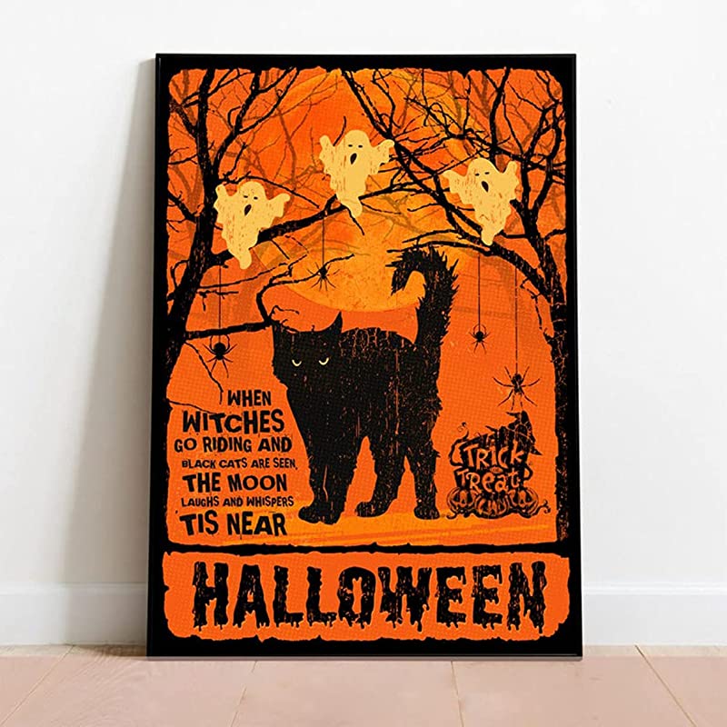 When Witches go Riding and Black Cats are Seen Halloween, Funny Halloween Black Cats Orange