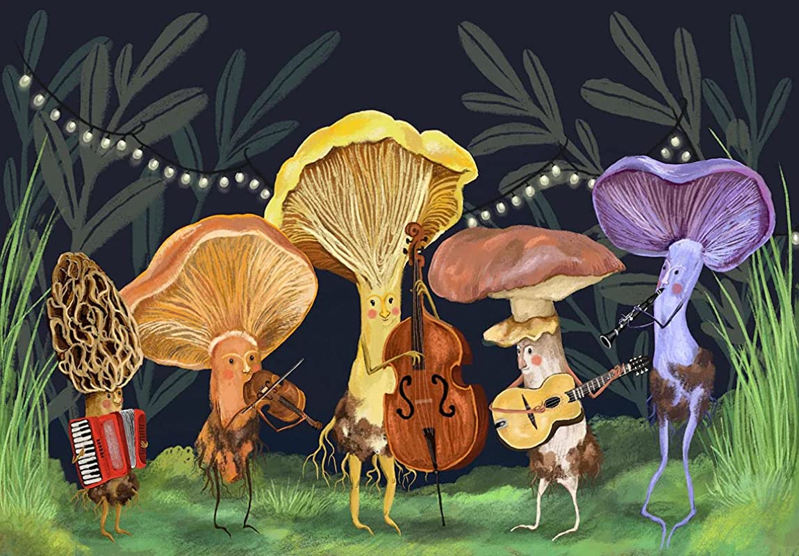 Mushroom Playing Music, Fun Mushroom Illustration, Mushroom Music Band