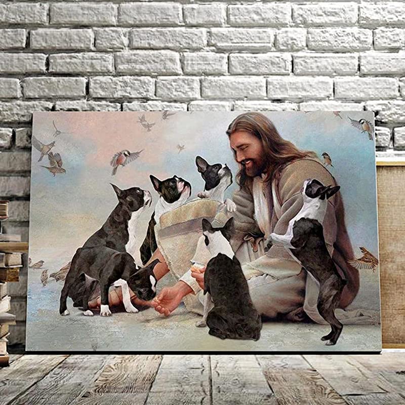 God Surrounded by Boston Terrier Dog, Boston Terrier and God, Christians Dog Owner