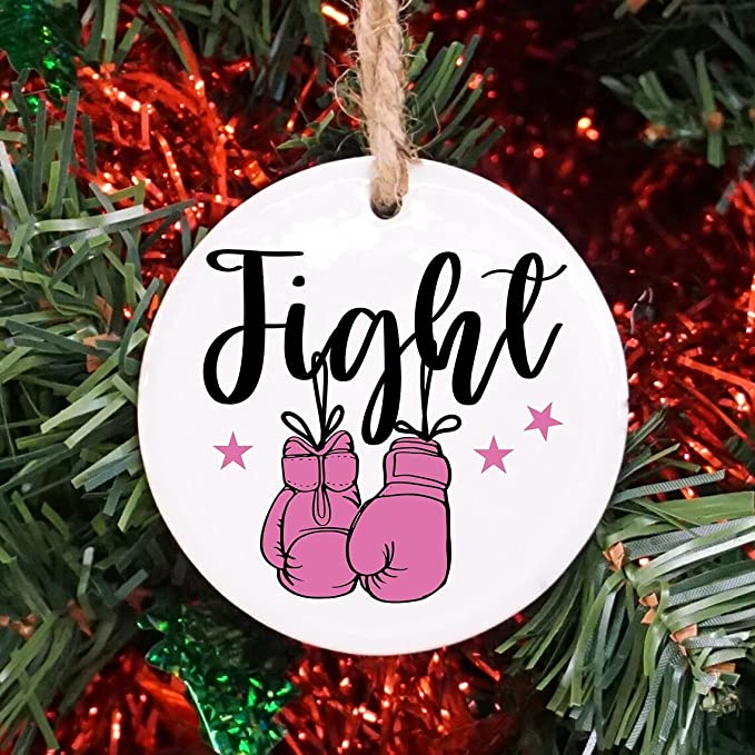 Fight Breast Cancer Ornament, Survivor Christmas Ornament, Breast Cancer Pink Ribbon Ornament, Cancer Awareness Ceramic Circle Ornament