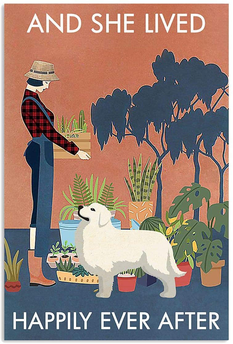Vintage Lived Happily Gardening Great Pyrenees Vertical