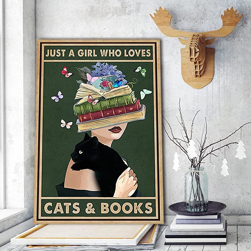 Just a Girl Who Loves Cats and Book, Black Cat and Books, Cat Girl Booker