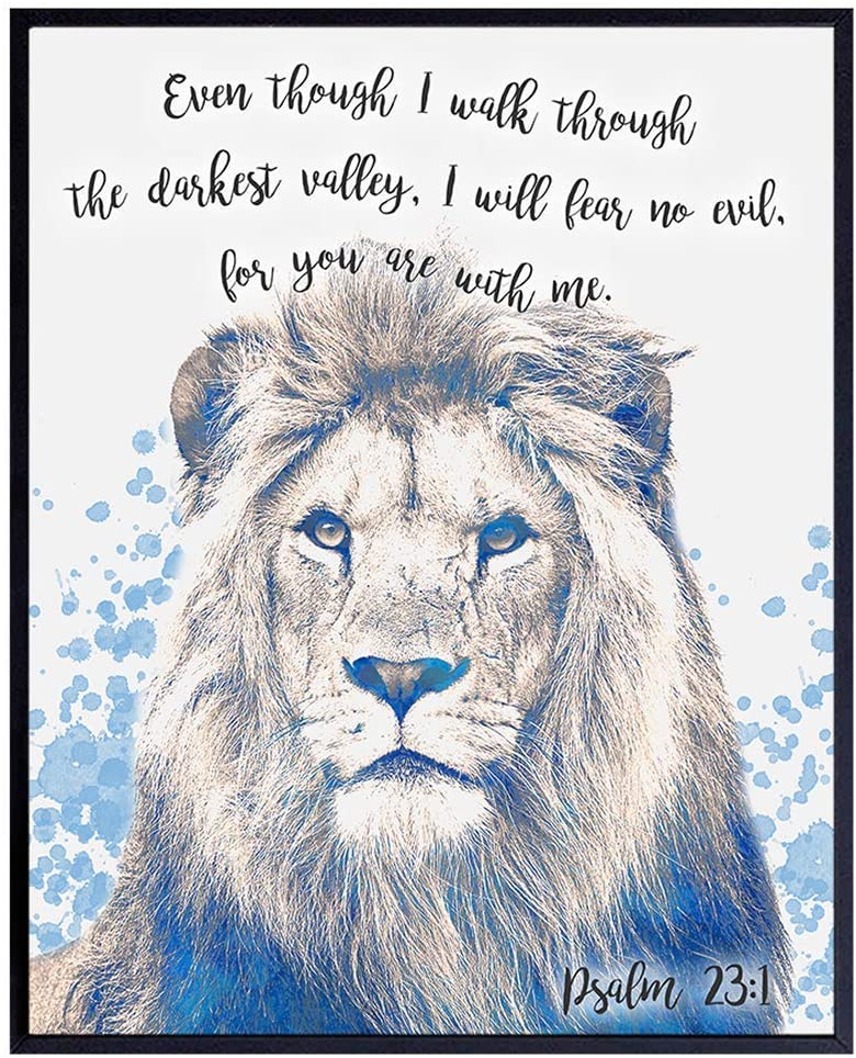 Even Though I Walk Through The Darkest Valley Psalm 23 Bible Verse Quote Lion